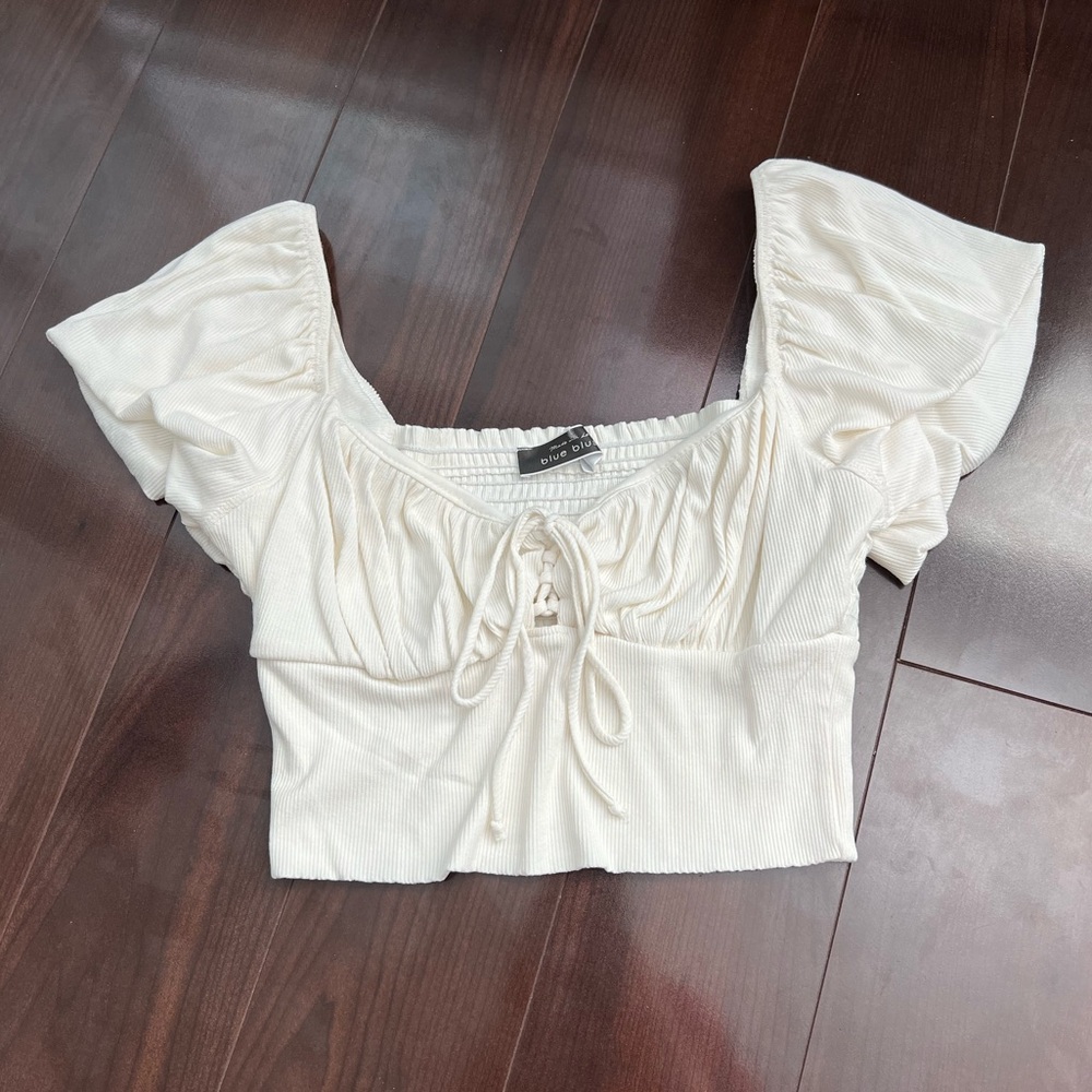 Blue Blush Cream Puff Sleeve Blouse